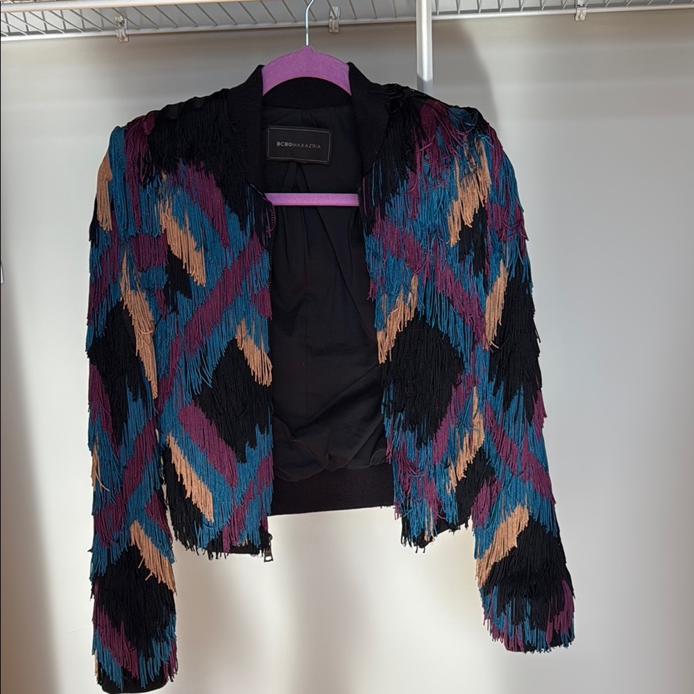 BCBGMAXAZRIA Multicolor Fringe Jacket